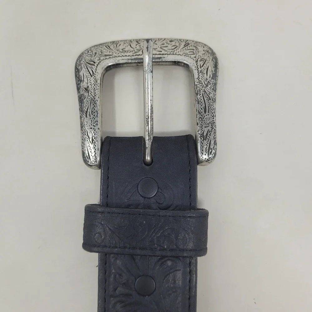 Silver Creek Belt 44 Black Leather Floral Tooled Western Cowboy Rodeo USA